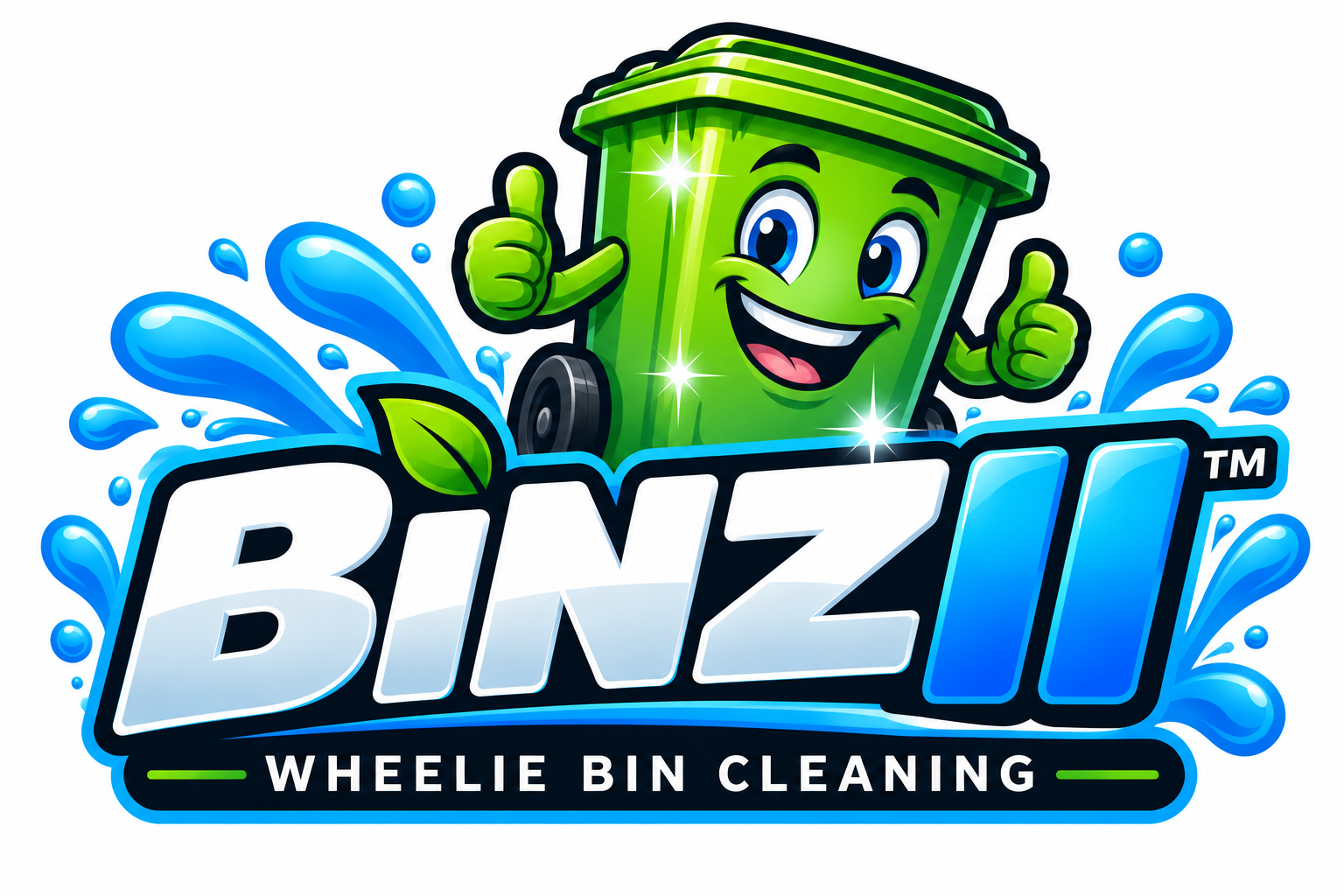BINZII Wheelie Bin Cleaning logo with smiling green wheelie bin